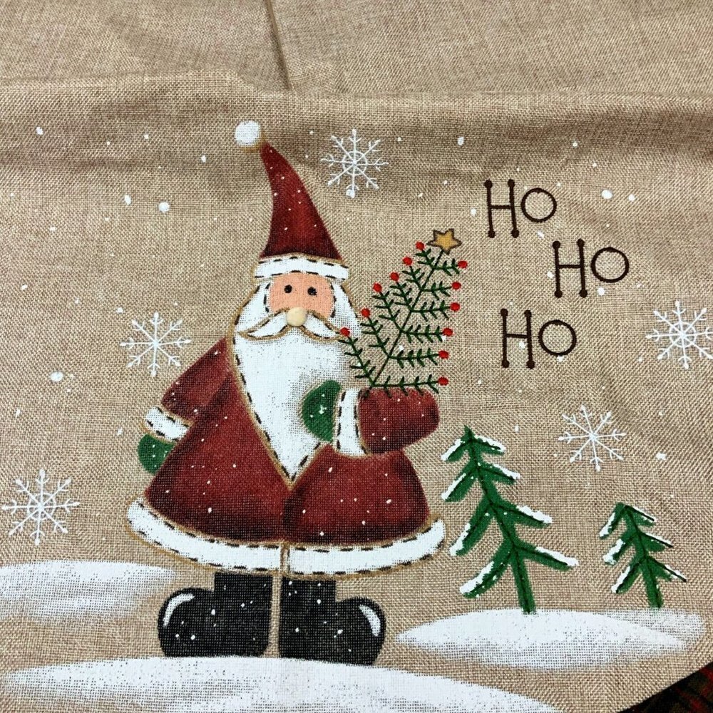 Large Santa Green Plaid Trim Wool Blend Tree Skirt Holiday Christmas Decor